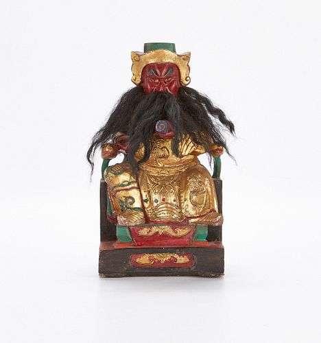 Chinese Qing Dynasty Lacquered Wood Figure Kuan Kung