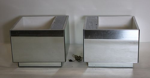 A Midcentury Pair Of Mirrored Planters.