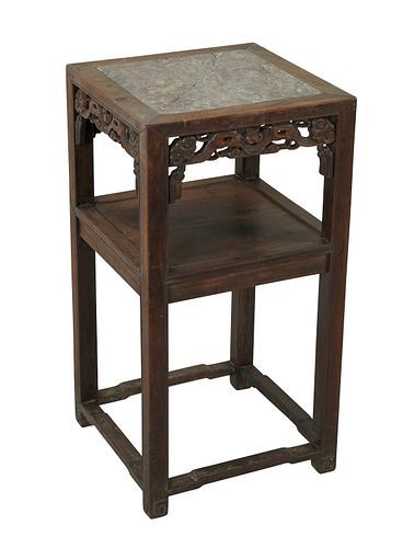Chinese Rosewood Stand w/ Marble Insert - Cracked