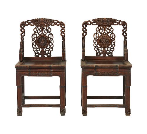 Pr. 19th c. Chinese Chairs w/ Braided Carving Bats