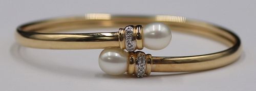 JEWELRY. 14kt Gold, Pearl and Diamond Bracelet.