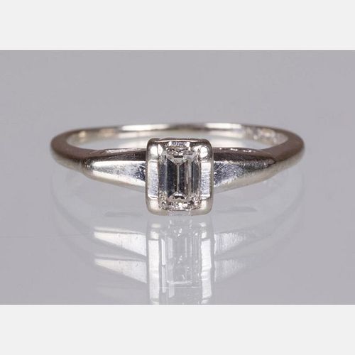 A 14kt. White Gold and Diamond Ring,