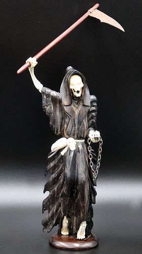 Carved Bone and Wood Figural Depiction of Death.