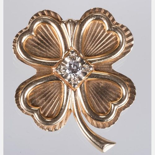 A 14kt. Yellow Gold and Diamond Four Leaf Clover Form Brooch,