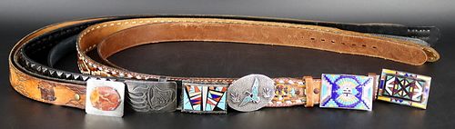 STERLING. 6 Southwest Style Belts & Silver Buckles