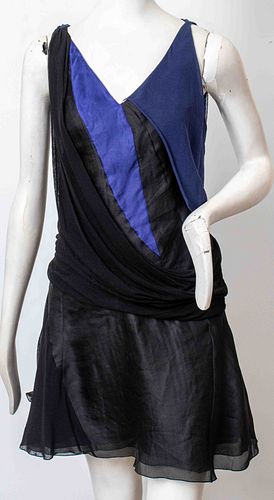 Nina Ricci Silk Navy Blue & Black Cocktail Dress