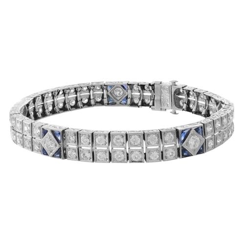 Deco Diamond, Sapphire and Platinum Bracelet