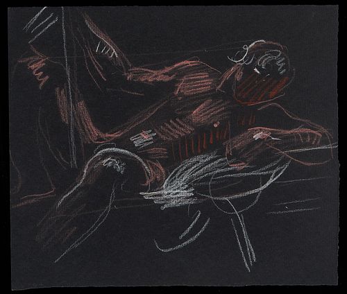 Paul Cadmus Reclining Male Nude Crayon on Black Paper