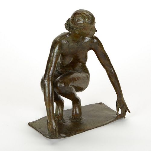 Jacques Coquillay Bronze Sculpture Crouching Woman