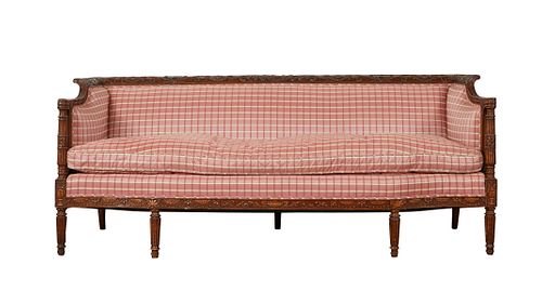 Federal Revival Carved Sofa with Red Striped Upholstery