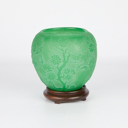 Steuben Acid Cut-Back Glass Vase Jade