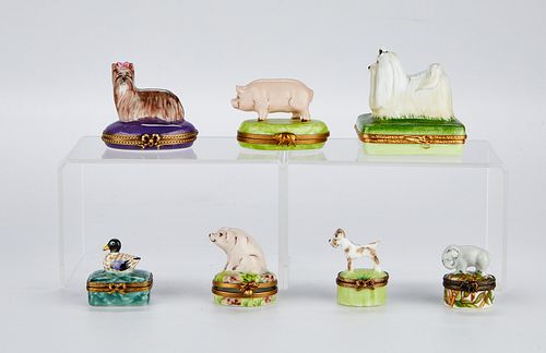 Grp: 7 French Limoges Porcelain Pill Boxes Animals