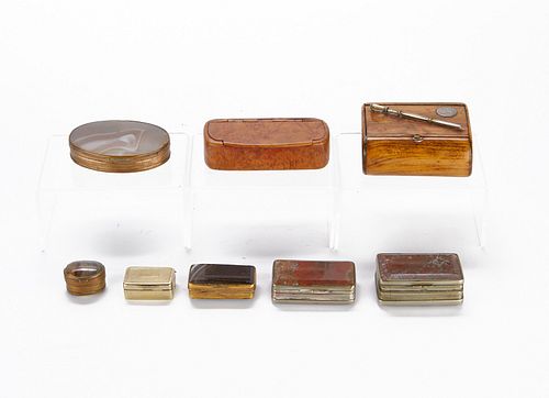 Grp: 8 Agate, Burlwood, and Silver Boxes
