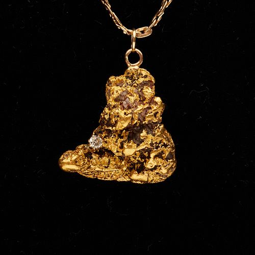 Alaskan Gold Nugget w/ Diamond & 14k Gold Chain
