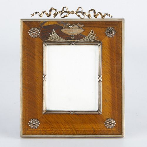 Russian Neoclassical Silver Picture Frame w/ Tiger's Eye