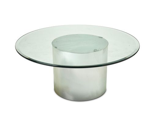 A Brueton-style polished chrome and glass cocktail table