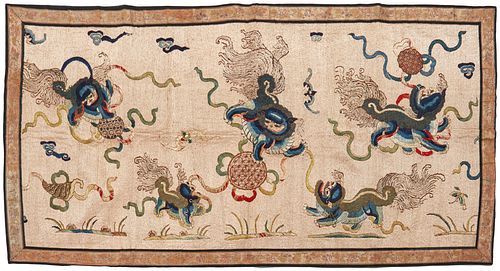 A Japanese silk embroidery textile panel