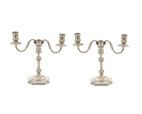 A pair of English sterling silver candelabra