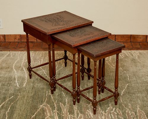 A set of Aztec-style nesting tables