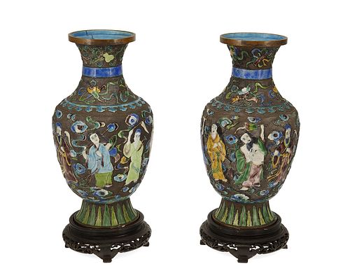 A pair of Chinese cloisonne vases