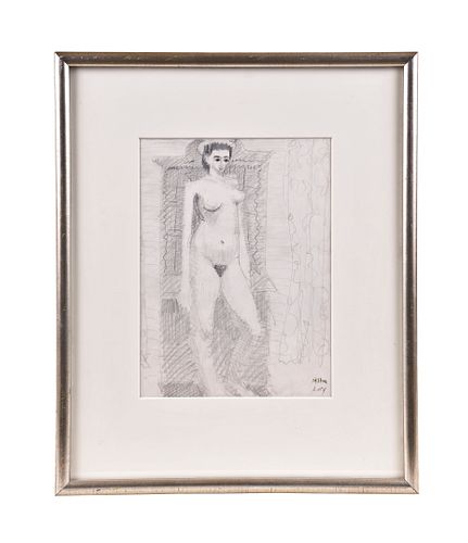 A graphite on paper standing female nude by Milton Avery