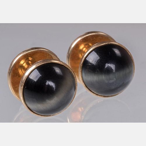 A Pair of 14kt. Yellow Gold and Tiger's Eye Cufflinks.