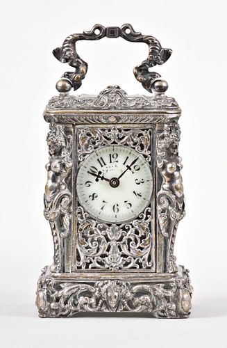 A late 19th century miniature caryatides carriage clock signed LeRoy et Fils
