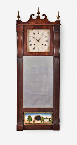 Joseph Ives mirror clock in mahogany veneer case