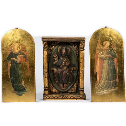 Pair of Gilt Angel Plaques and a Carved Gilt Altar