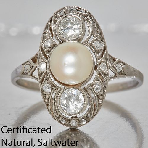 CERTIFICATED NATURAL PEARL AND DIAMOND  RING