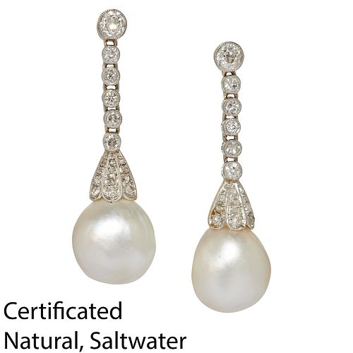 IMPORTANT PAIR OF NATURAL PEARL AND DIAMOND EARRINGS