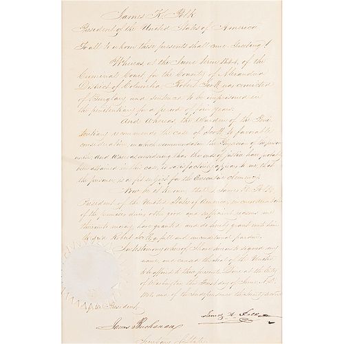 James K. Polk and James Buchanan Document Signed as President and Secretary of State