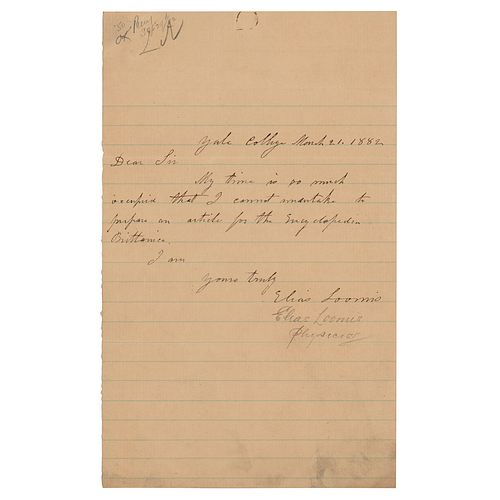 Elias Loomis Autograph Letter Signed