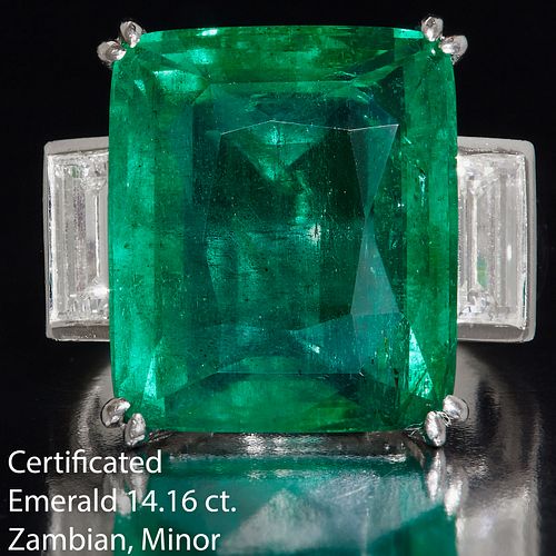 IMPORTANT CERTIFICATED 14.16 CT. EMERALD AND DIAMOND RING