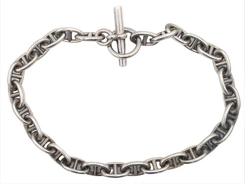 Hermes Sterling Silver Necklace, having t-bar, marked Hermes, Paris, length 16 1/2 inches, 4.9 t. oz.