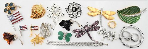21 Piece Group of Kenneth Jay Lane Jewelry, to include brooch, pins, bracelets, rings, etc.