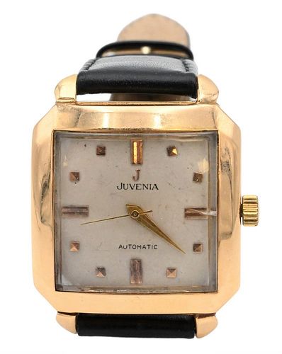 Juvenia 18 Karat Gold Men's Wristwatch, works marked F1216, 17 jewels, Wyler Watch Company, graduated Swiss.