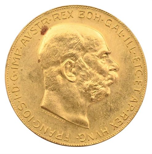 1915 100 Corona Austrian Gold Coins, marked C Corona Francois, .100 cor., 1.090 t.oz.