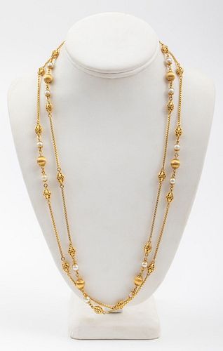 Vintage 18K Gold Filigree Akoya Pearl Necklace
