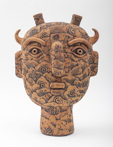 Louis Mendez Abstracted Head Ceramic Art Sculpture