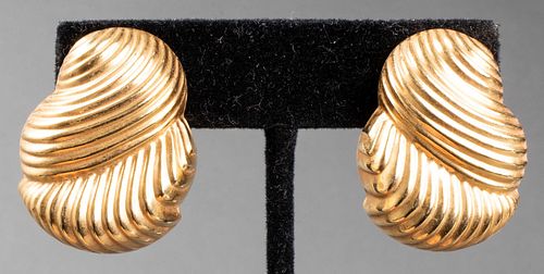 Vintage 14K Yellow Gold Ribbed Clip Earrings