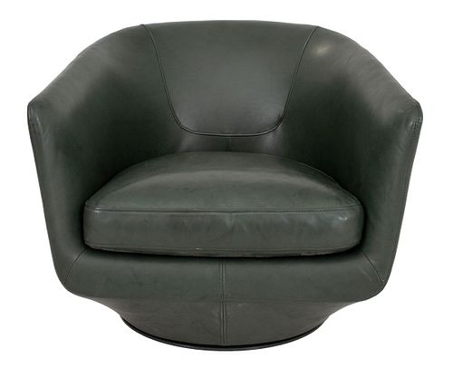 Bensen Olive Leather Upholstered Swivel Chair