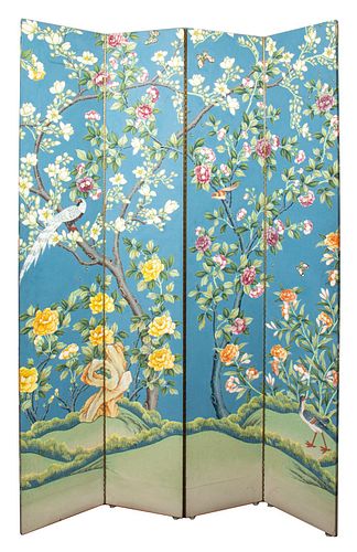 Gracie Hand-Painted Chinese Paper 4 Panel Screen