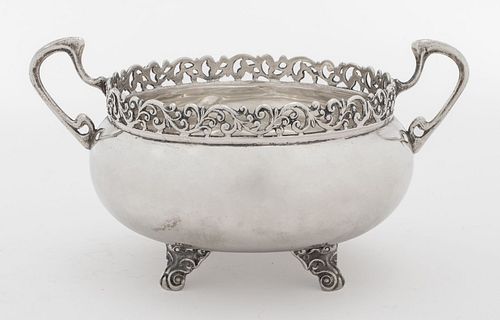 European Art Nouveau Two-Handled Footed Bowl