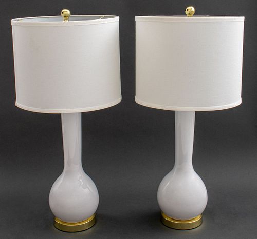 Modern White Porcelain Bottle Vase Lamps, Pair