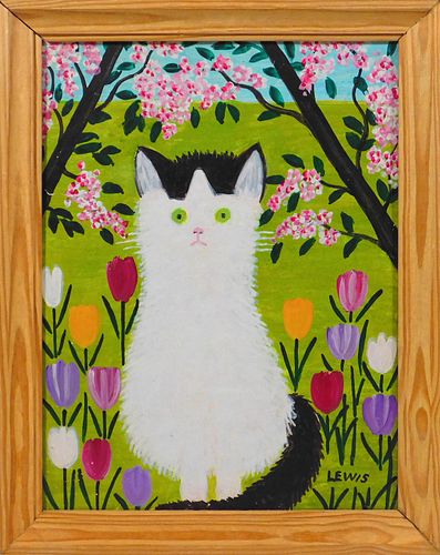 Maud Lewis, Manner of/ Attributed:  Black and White Cat