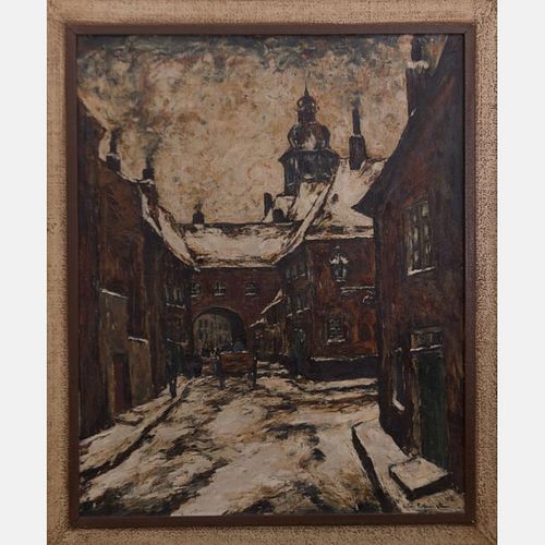 Artist Unknown (20th Century) Winter City Scene, Oil on canvas,
