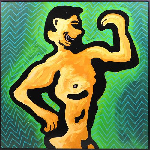 Abstract Figure on a Green Patterned Background