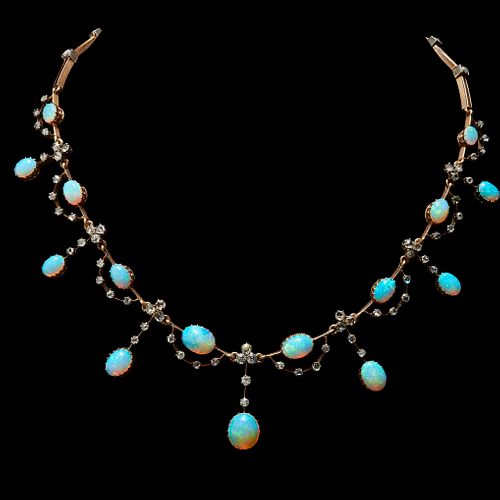 VICTORIAN OPAL AND DIAMOND DROP NECKLACE