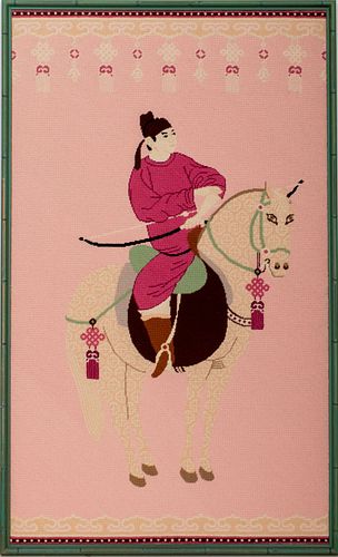 Framed Cross Stitch of Chinese Archer on Horseback